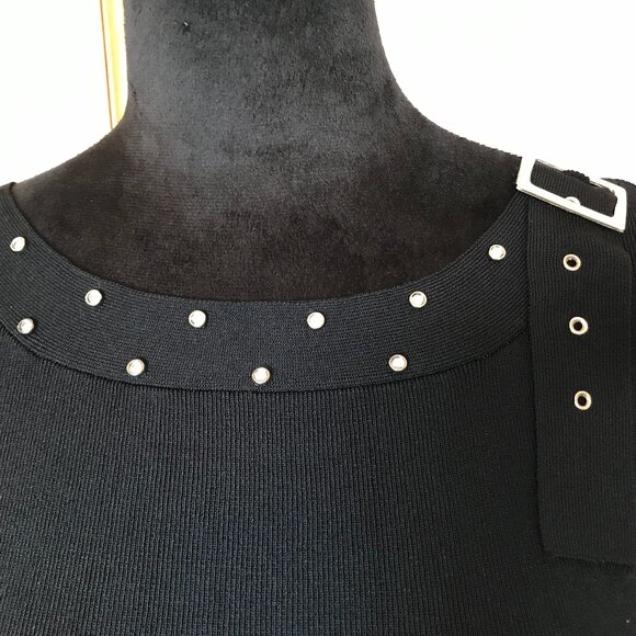 Joseph A. Viscose Blend Sweater: Vintage, Jeweled Buckle Embellishment Black S/M - Picture 5 of 8